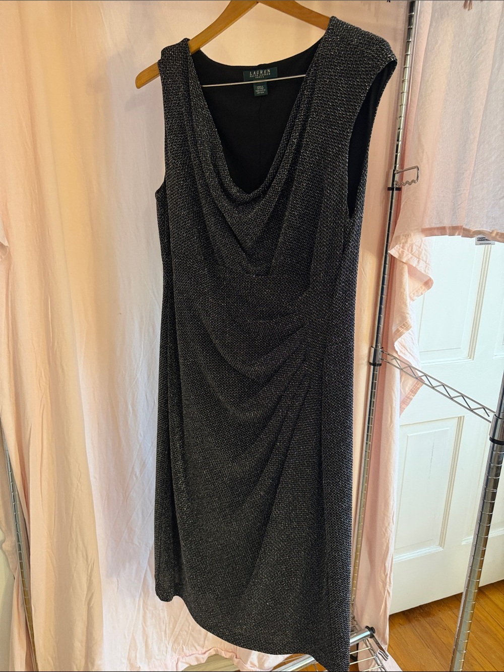 Lauren Ralph Lauren Black Sparkle Cowl Neck Midi Dress